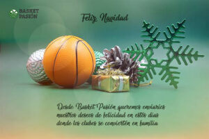 Basketball Christmas holiday with Christmas decoration on green