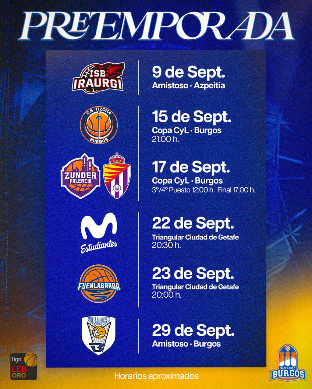 Calendario de pretemporada 2023-24 - San Pablo Burgos
